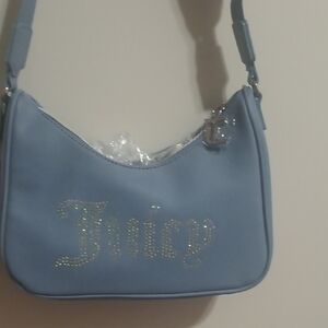 Juicy Couture Light Blue Rhinestone Logo Shoulder Bag